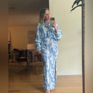NWT Alexia Admor Size 10 Sky Blue and White Tie Dye Maxi Dress Beach Vacation